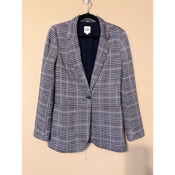 Gap Blazer Modern Plaid Long Sleeve Single Breasted Jacket Gray Womens 6 - Picture 5 of 8